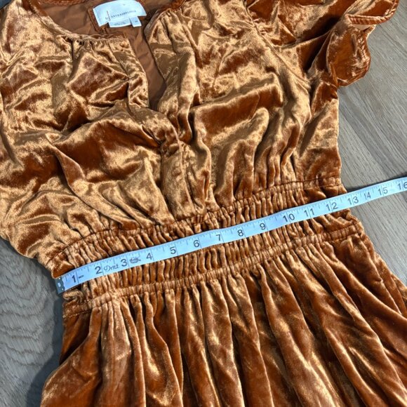Anthropologie Somerset Velvet Maxi Dress size XS copper orange yellow honey tier - Picture 10 of 11